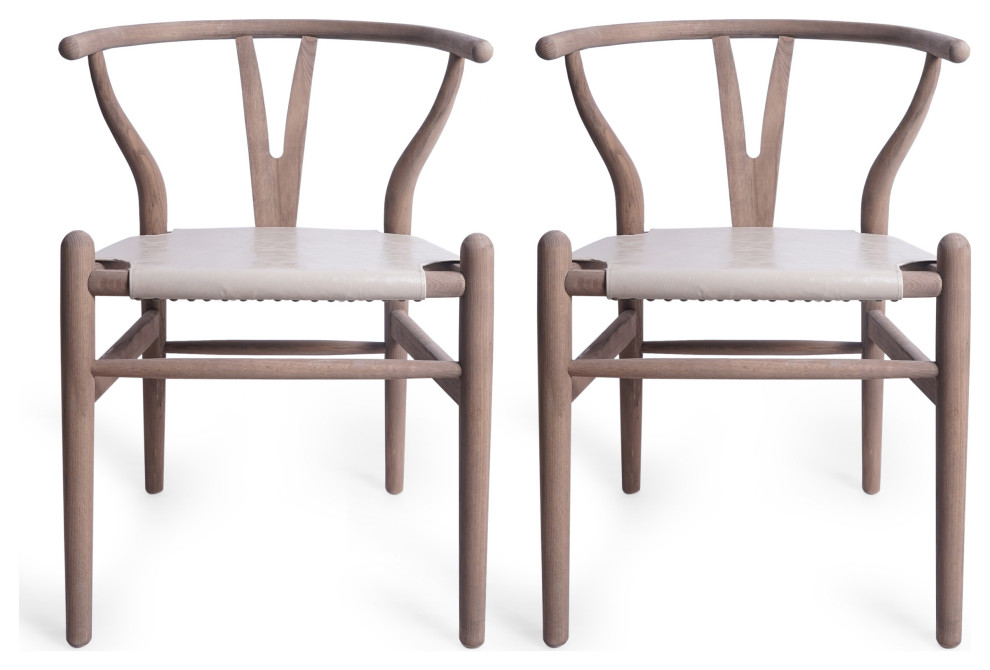 Quince Mid Century Boho Ash Wood Dining Chairs, Set of 2 Midcentury