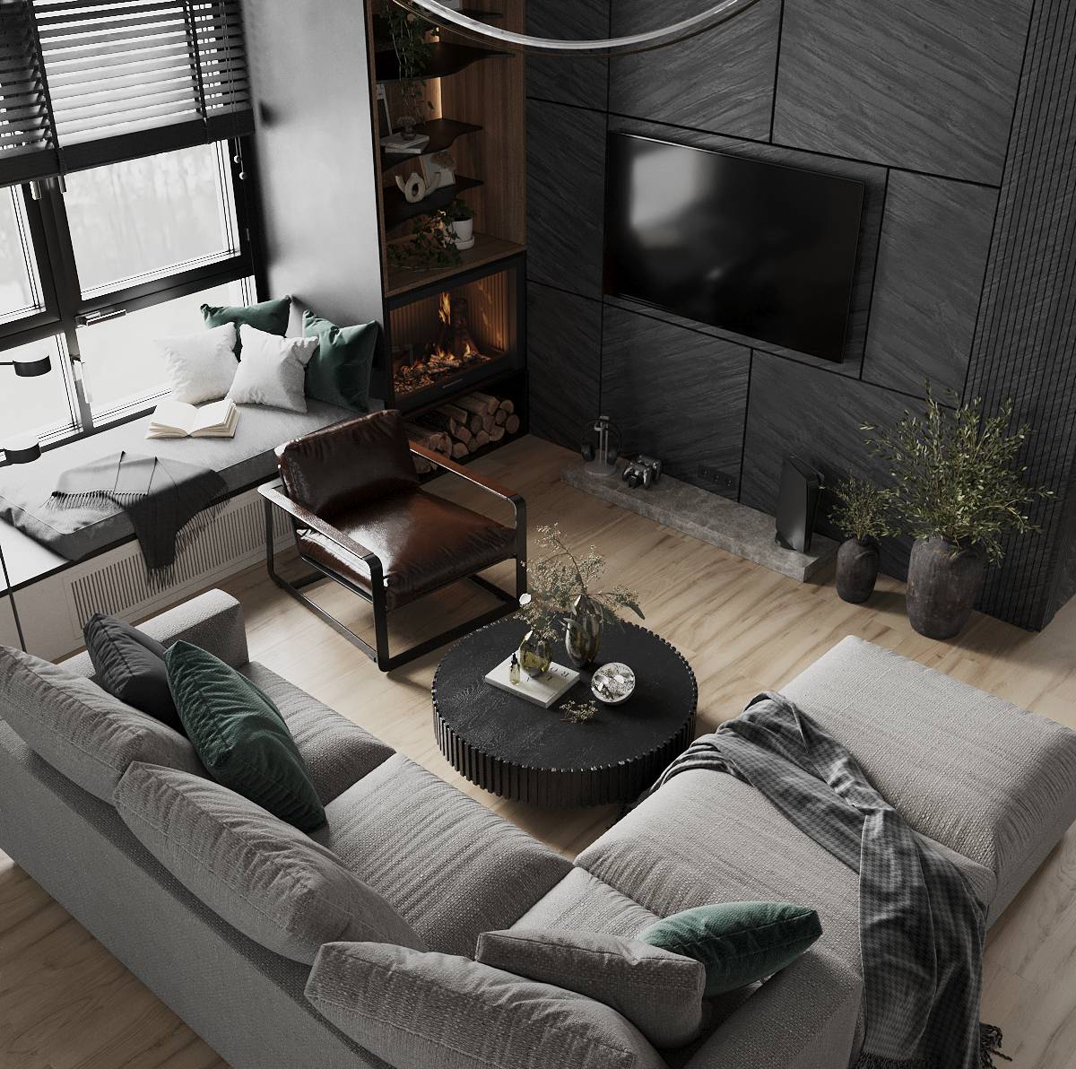 Гостиная в таунхаусе в поселке Новорижский, 277 м2