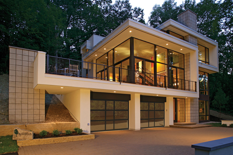 Mid-sized modern attached two-car garage in Kansas City.