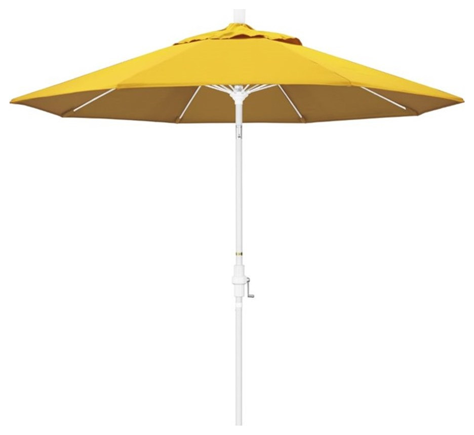 Pemberly Row Skye 9' White Patio Umbrella in Sunbrella 1A Sunflower Yellow