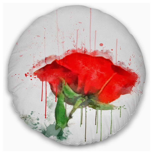 Red Rose Hand Drawn Painting Floral Throw Pillow Traditional