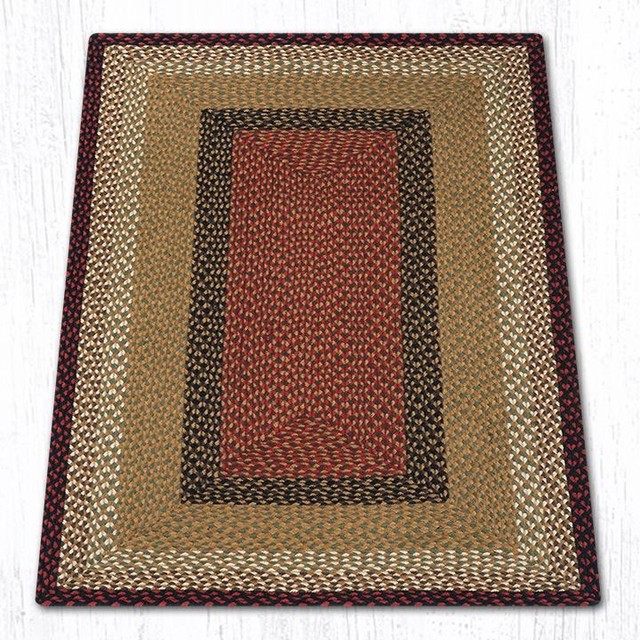 Burgundy/Mustard Oblong Braided Rug, 3'x5' Contemporary Area Rugs