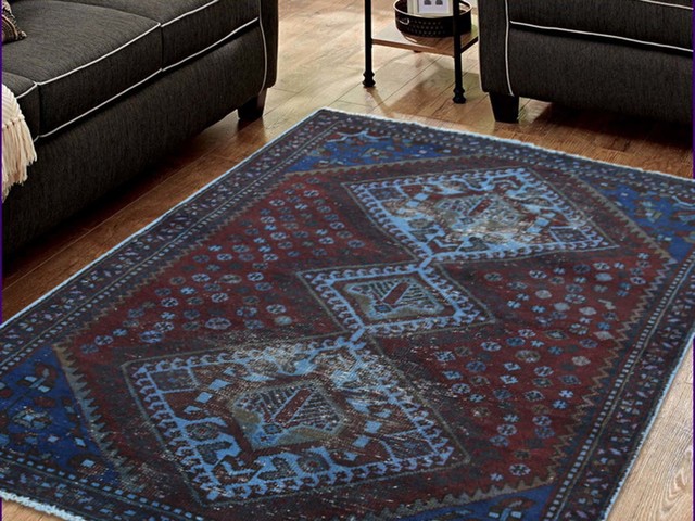 3 4 X4 9 Handmade Vintage Overdyed Persian Shiraz Oriental Rug - Overdyed Persian Rug 3 4 X4 9 Handmade Vintage Overdyed Persian Shiraz Oriental Rug - Overdyed Persian Rug