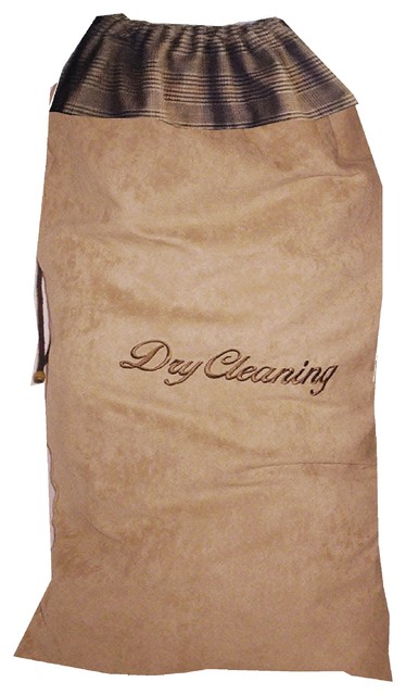 Men's Dry Cleaning Bag, Embriodered Faux Suede - Contemporary - Hampers ...