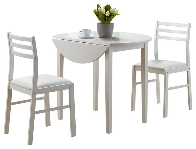White 3Pcs Dining Set with A 36in.Dia Drop Leaf Table