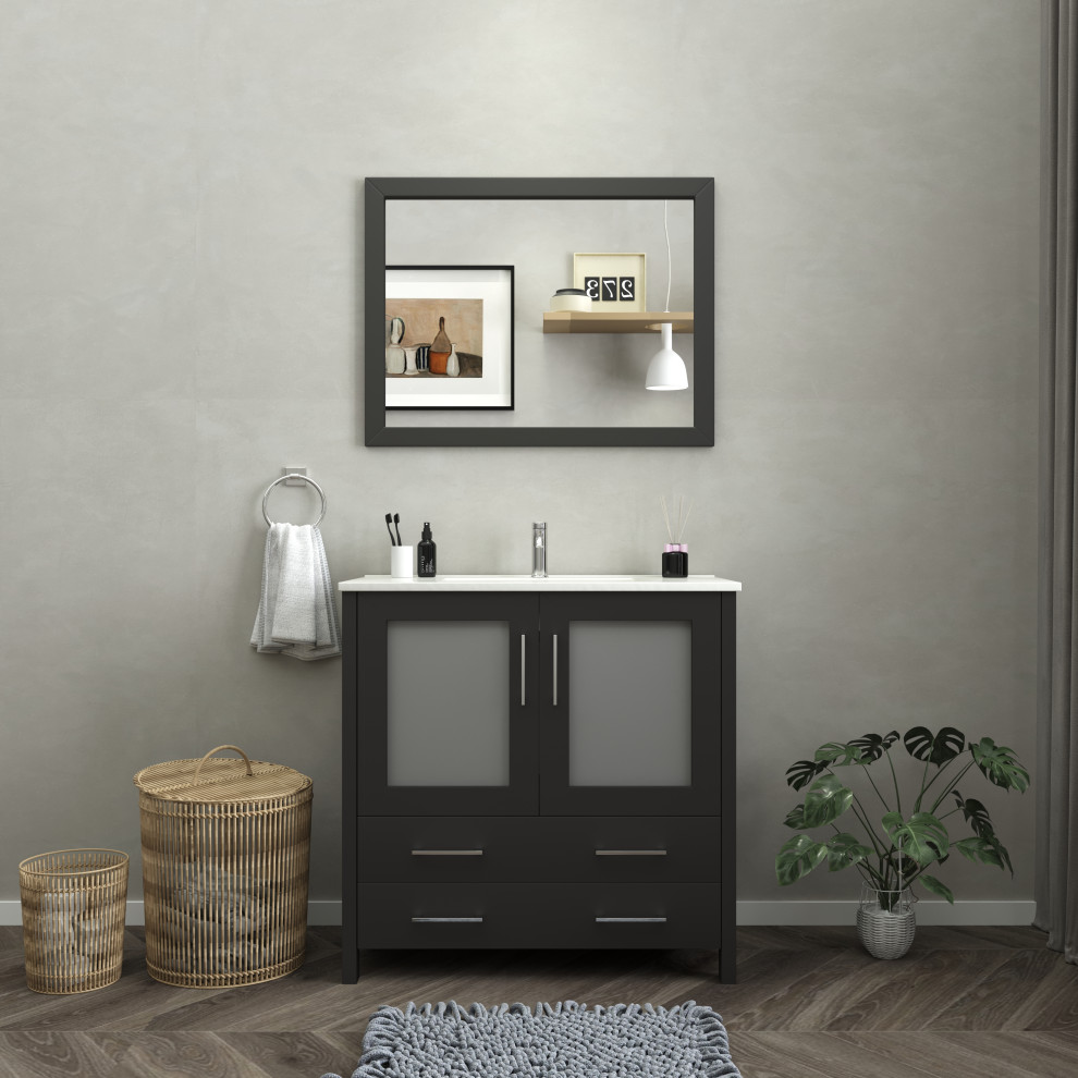 Vanity Art Vanity Set With Ceramic Top, 36" Contemporary Bathroom