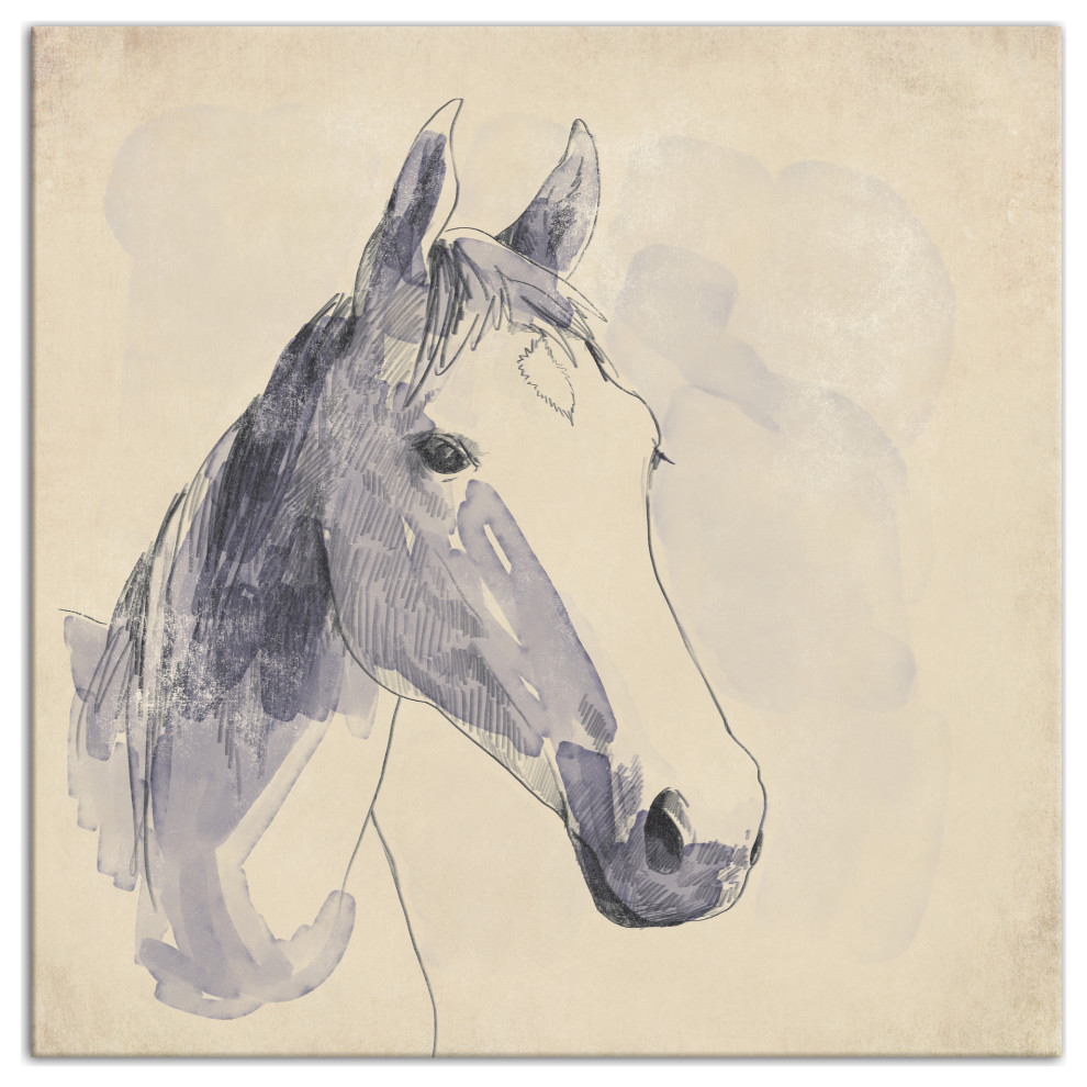 Navy Horse Sketch 30x30 Canvas Wall Art, 30x30 Contemporary Prints