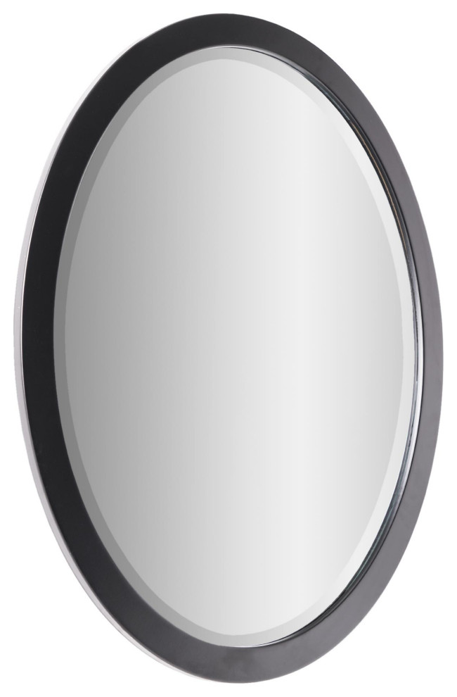 Head West Classic Black Oval Metal Framed Beveled Vanity Mirror 23" x
