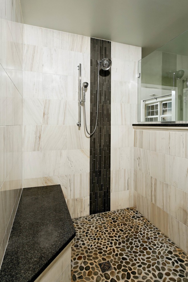 Design ideas for a transitional bathroom in DC Metro.