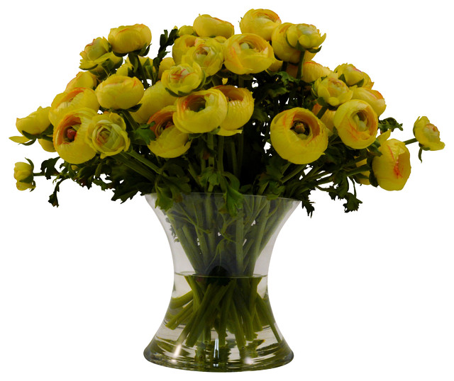 Yellow Ranunculus in Flared Glass Vase