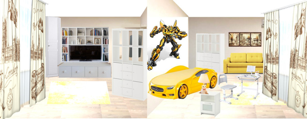 Зонирование комнаты на Детскую и Гостиную