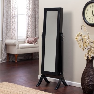 Heritage Jewelry Armoire Cheval Mirror - High Gloss Black