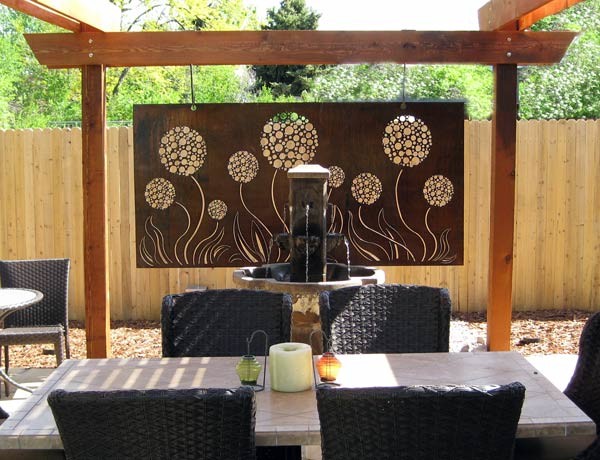 Outdoor Allium steel art panel with natural rust patina ...