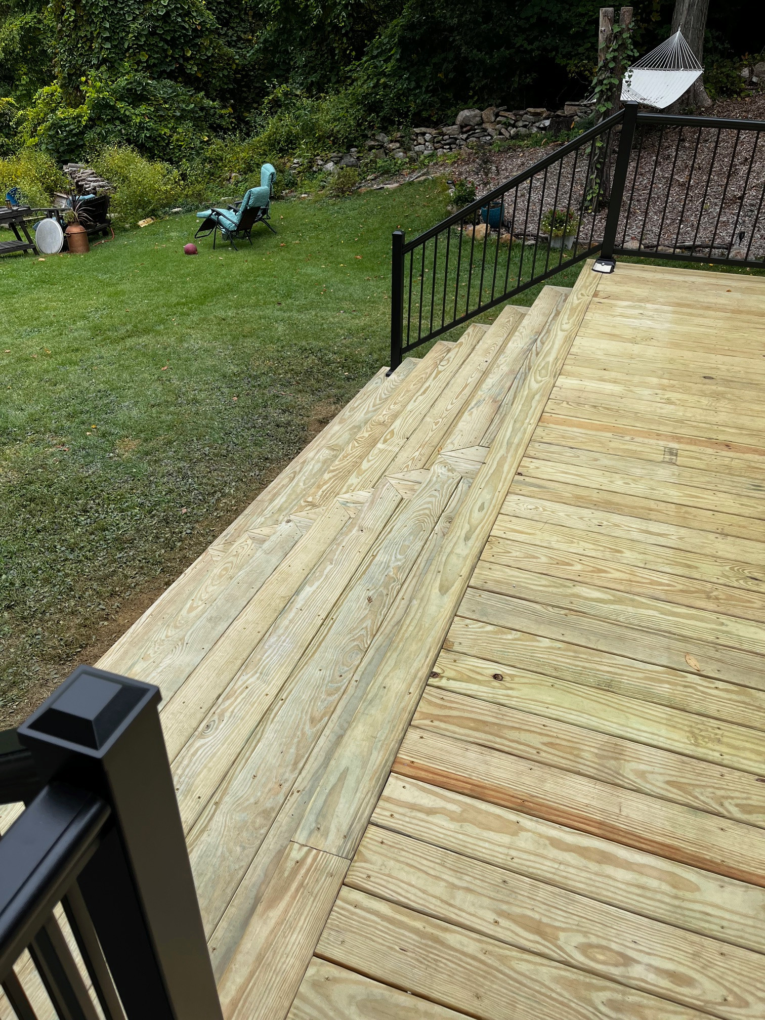 Large pressure treated wood deck