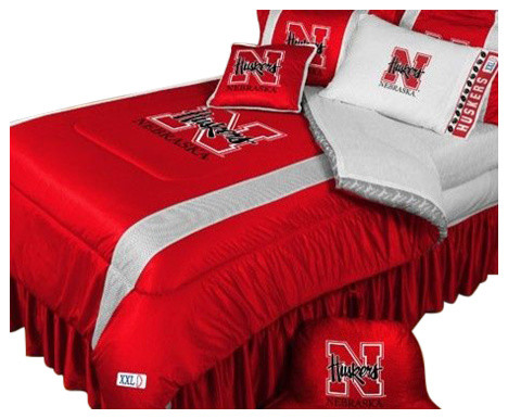Nebraska Cornhuskers NCAA Bedding - Sidelines Comforter and Sheet Set Combo - Tw