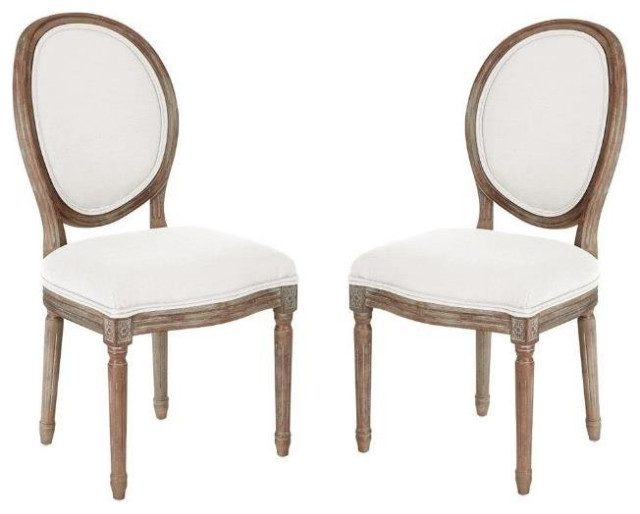 Home Square 2 Piece Brushed Frame Oval Back Linen Chair Set in Beige ...