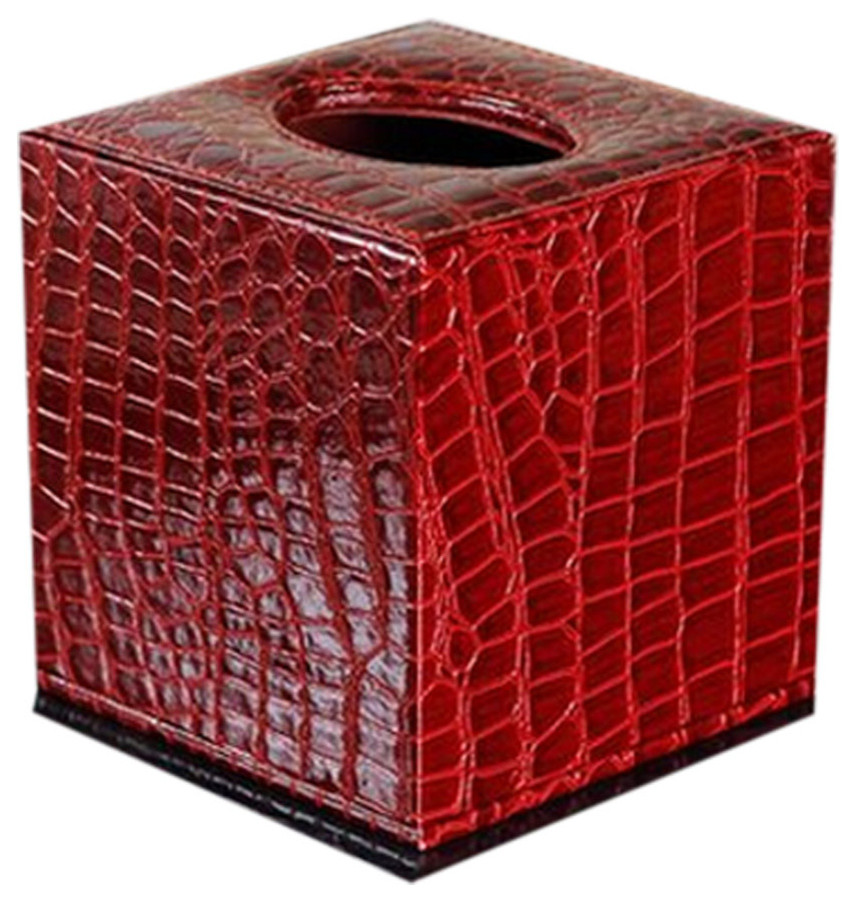 Creative Cute Leather Tissue Box Holder Alligator Pattern, WineRed