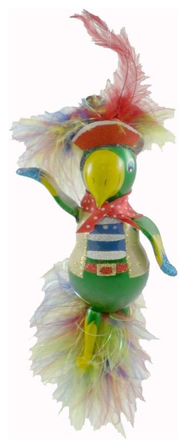 Christopher Radko Poppagio Pirate Glass Ornament Parrot Ship Bird 1014075