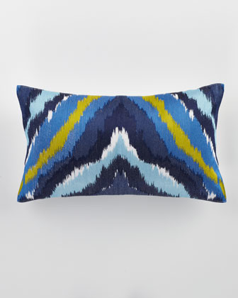 Trina Turk Pillow with Blue, White, and Yellow Wave Embroidery, 20" x 12"