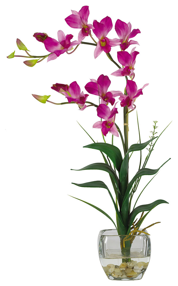 Dendrobium With Glass Vase Silk Flower Arrangement - Traditional ...