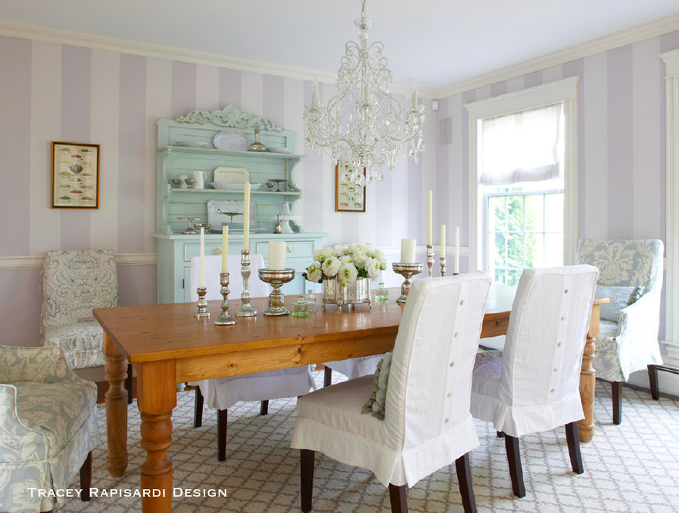 This is an example of a mid-sized beach style separate dining room in Tampa with purple walls and no fireplace.