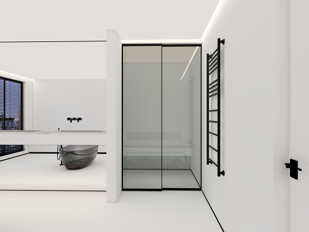 Представляем вам наш проект ванной комнаты с камином и панорамным зеркалом. Глав