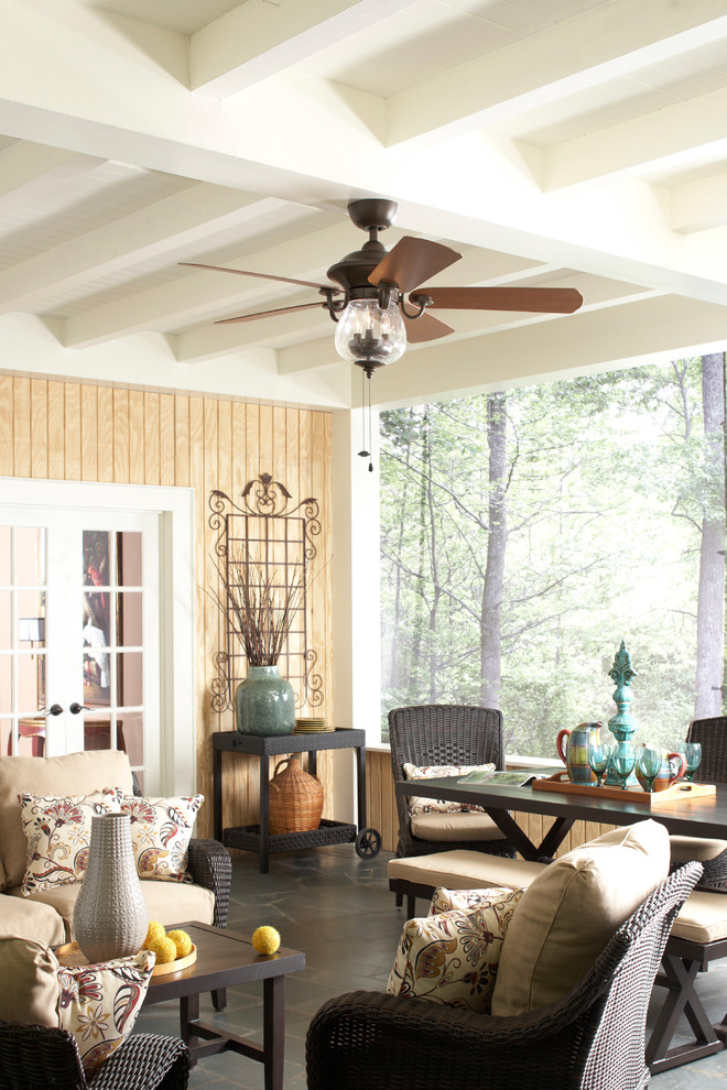 Deck - mid-sized transitional backyard deck idea in San Diego with a roof extension