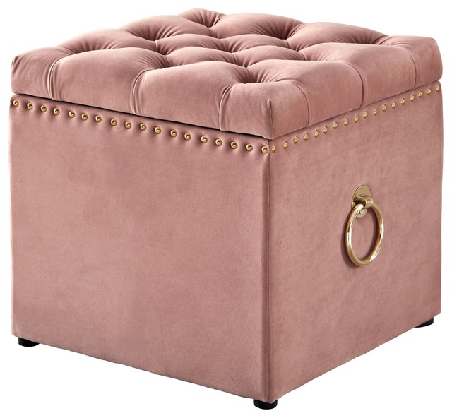 Ina Velvet Storage Ottoman Blush Gold Nailhead Ring