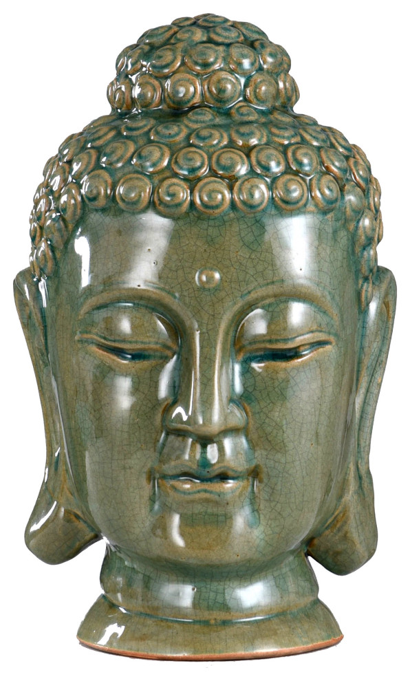 Ceramic Buddha MultiGreen Finish Asian Garden Statues And Yard Art