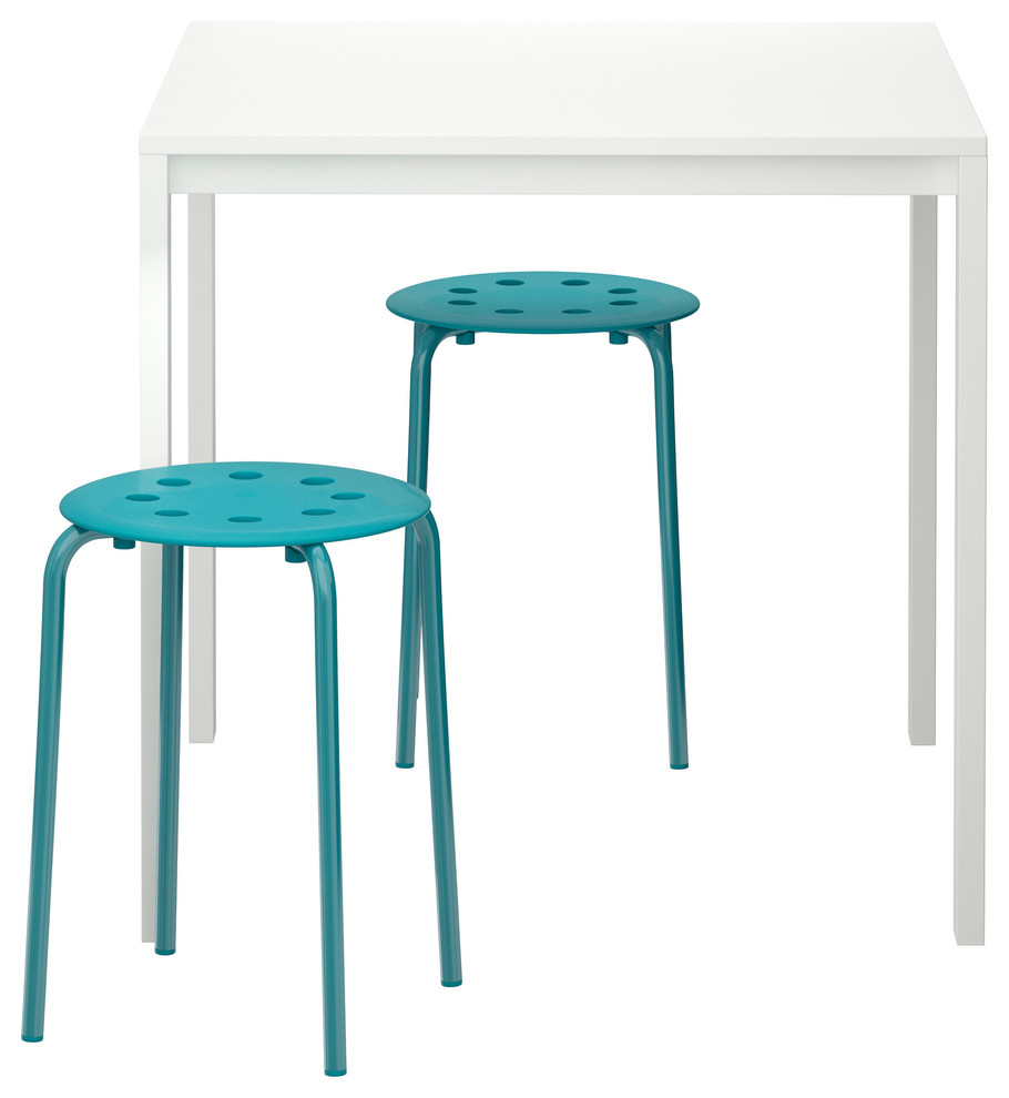 Melltorp/Marius Table and 2 Stools, White/Blue