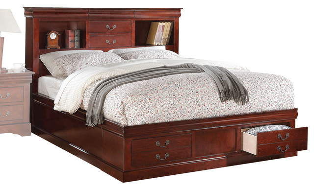 Louis Philippe Iii Bed With Storage And Hidden Drawer Cherry Eastern King