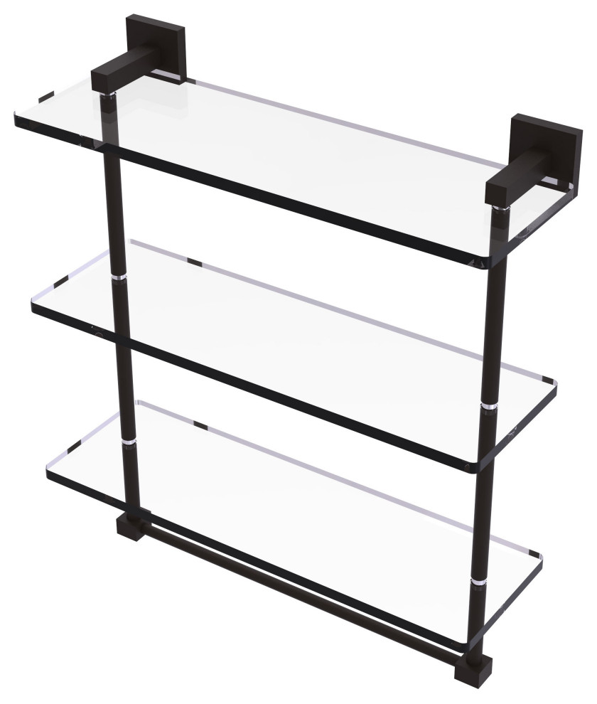 Montero 16" Triple Tiered Glass Shelf with towel bar, Oil Rubbed Bronze