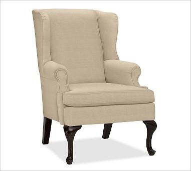 Gramercy Upholstered Wingback Armchair, Textured Basketweave Flax
