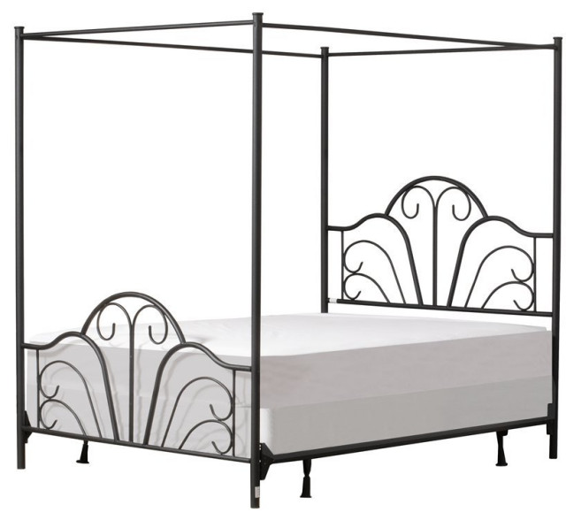 Hillsdale Dover King Metal Canopy Scrollwork Bed in Textured Black