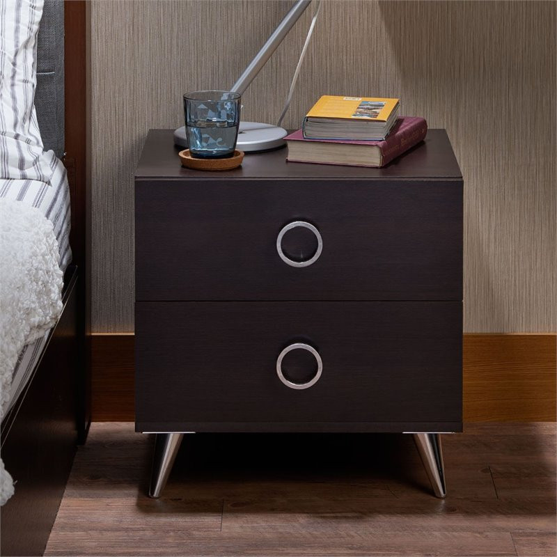 ACME Elms Wooden 2Drawer Nightstand with Ring Pull Handles in Espresso