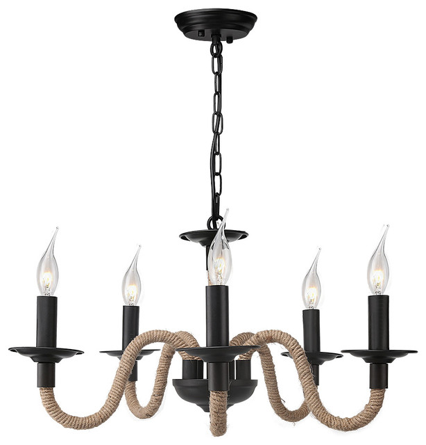 5 Light Black Finish Rope Chandelier Industrial Chandeliers By 5 Light Black Finish Rope Chandelier