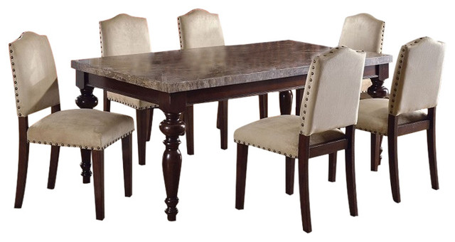 Acme Furniture Gray Marble Top Espresso Finish 7 Piece Acme Furniture Gray Marble Top Espresso Finish 7 Piece