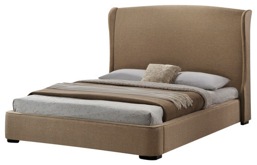 Sheila Tan Linen Modern Bed with Upholstered Headboard - Queen