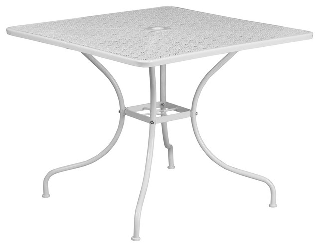 35.5" Square White Indoor-Outdoor Steel Patio Table