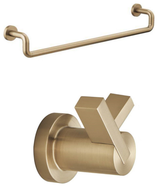 Brizo Bathroom Set in Gold 24 Inch Towel Bar With Double Robe Hook