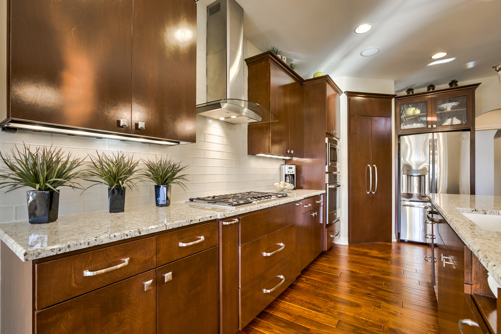 Example of a transitional kitchen design in Omaha