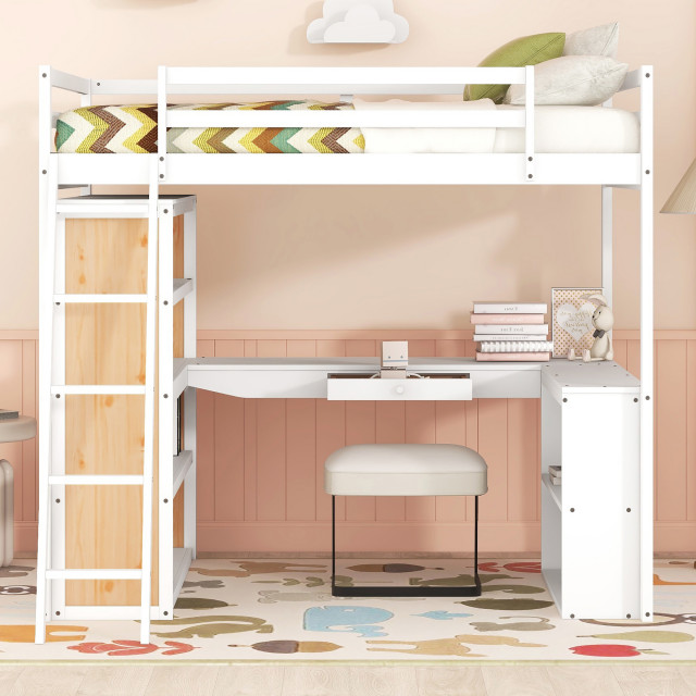 TATEUS Space-Saving Loft Bed With Ladder and Desk Combo, Full ... - Space-Efficient Loft Beds