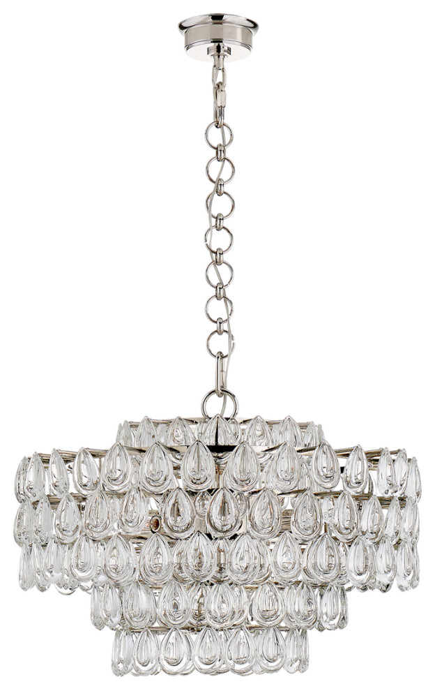 Liscia Medium Chandelier in Polished Nickel with Crystal