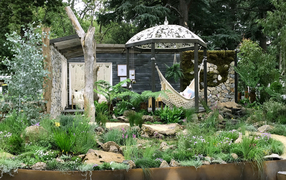 Design ideas for an australian native scandinavian backyard garden for spring in Melbourne.