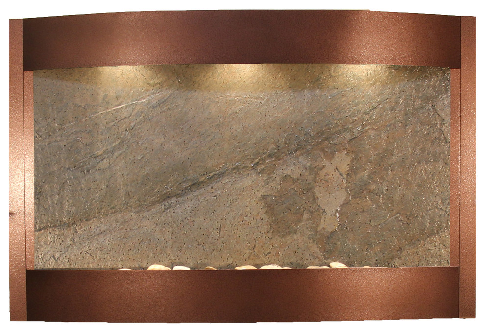 Calming Waters Wall Water Fountain, Green Featherstone, Copper Vein