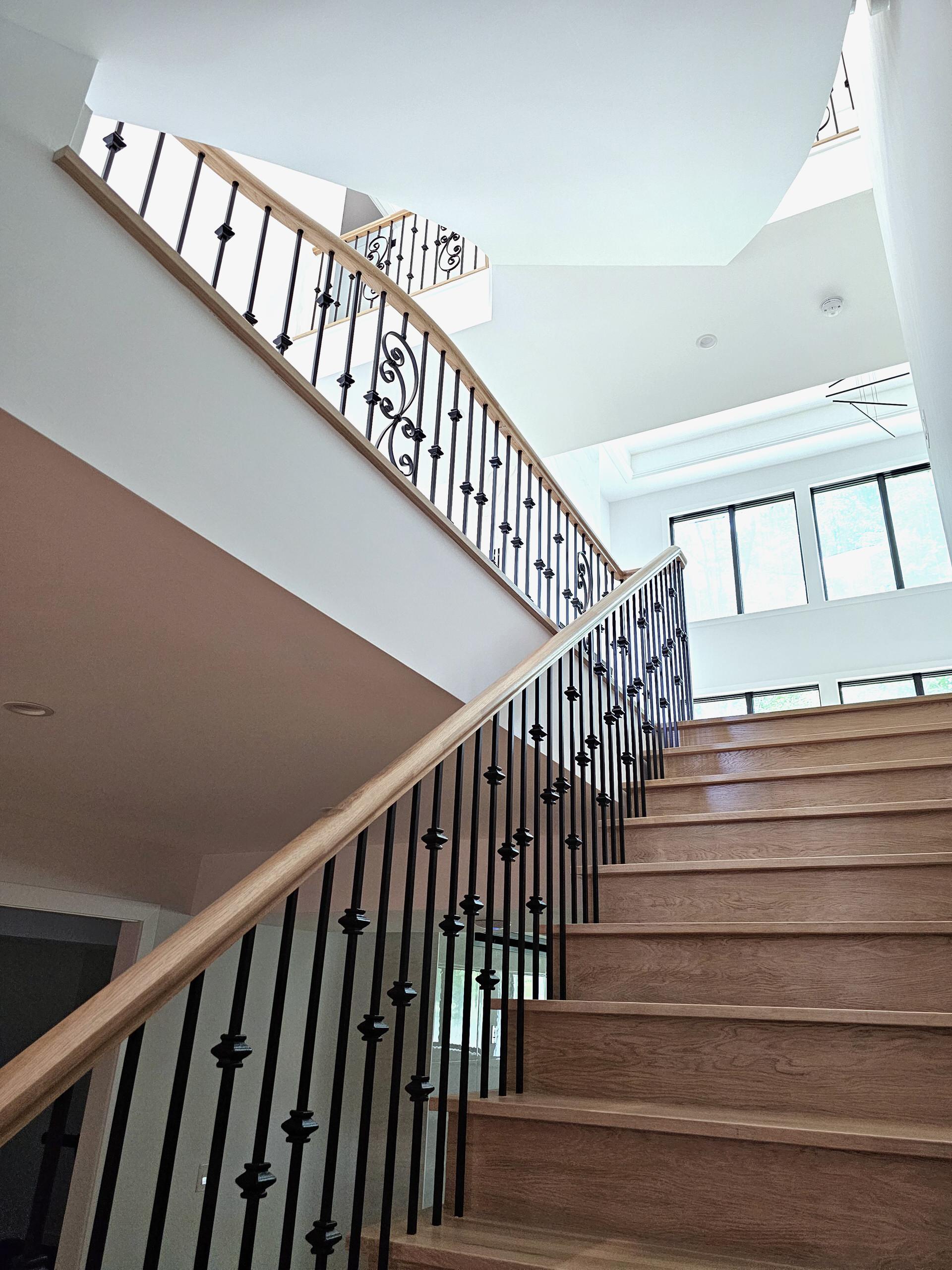 120_Luxurious White Oak Stair with Iron Balusters, Great Falls, 22066