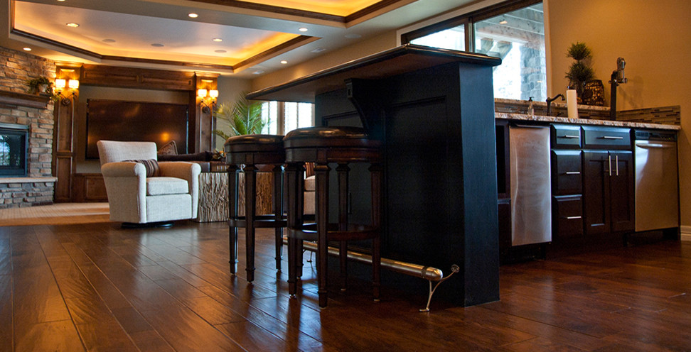 Example of a mountain style basement design in Denver