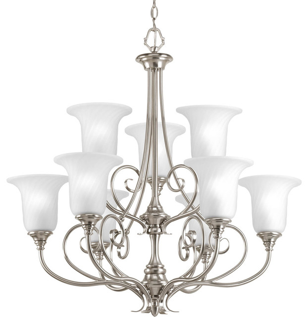 Progress Lighting P4288 9 Light Chandelier With Swirled Etched Glass Progress Lighting P4288 09 9 Light Chandelier With Swirled Etched Glass Trumpet