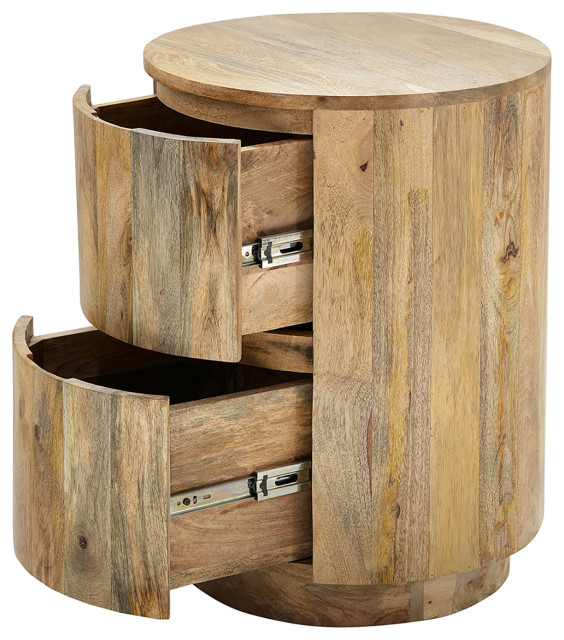 Kingston 2-Drawer 18" Round Accent Table With Drawers, Natural Mango ...