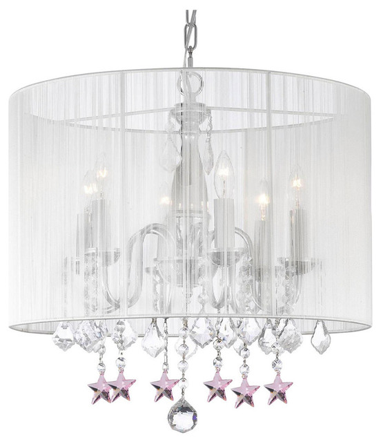 Crystal Chandelier With Large White Shade And Pink Stars Traditional Chandeliers By Gspn - Large White Shade Chandelier Crystal Chandelier With Large White Shade And Pink Stars Traditional Chandeliers By Gspn - Large White Shade Chandelier